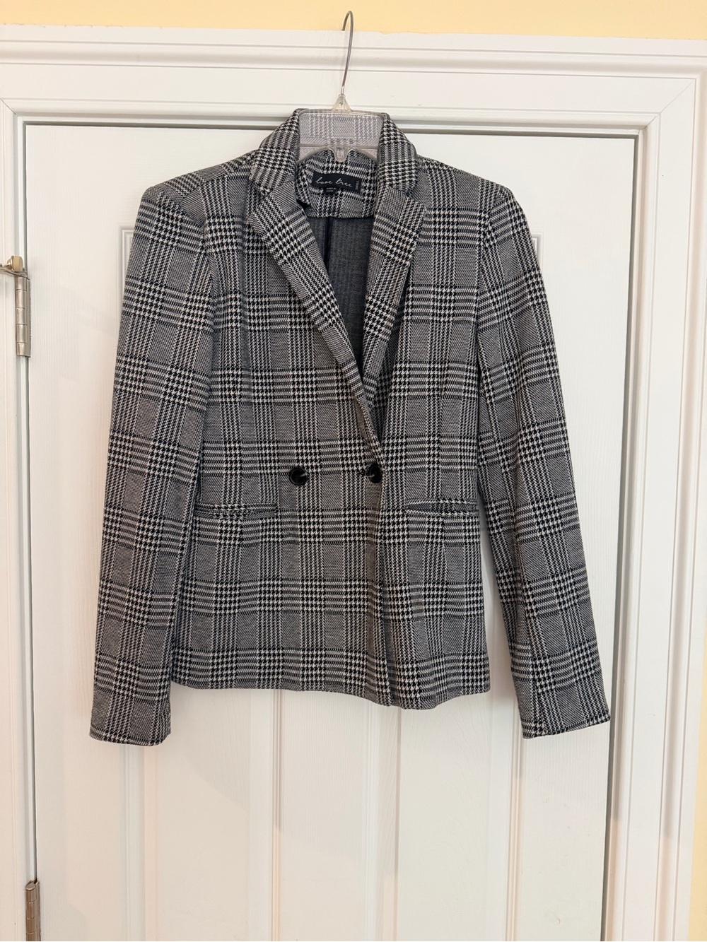 Ladies Size Small "Love Tree" Black and White Plaid Double-Button Blazer GUC